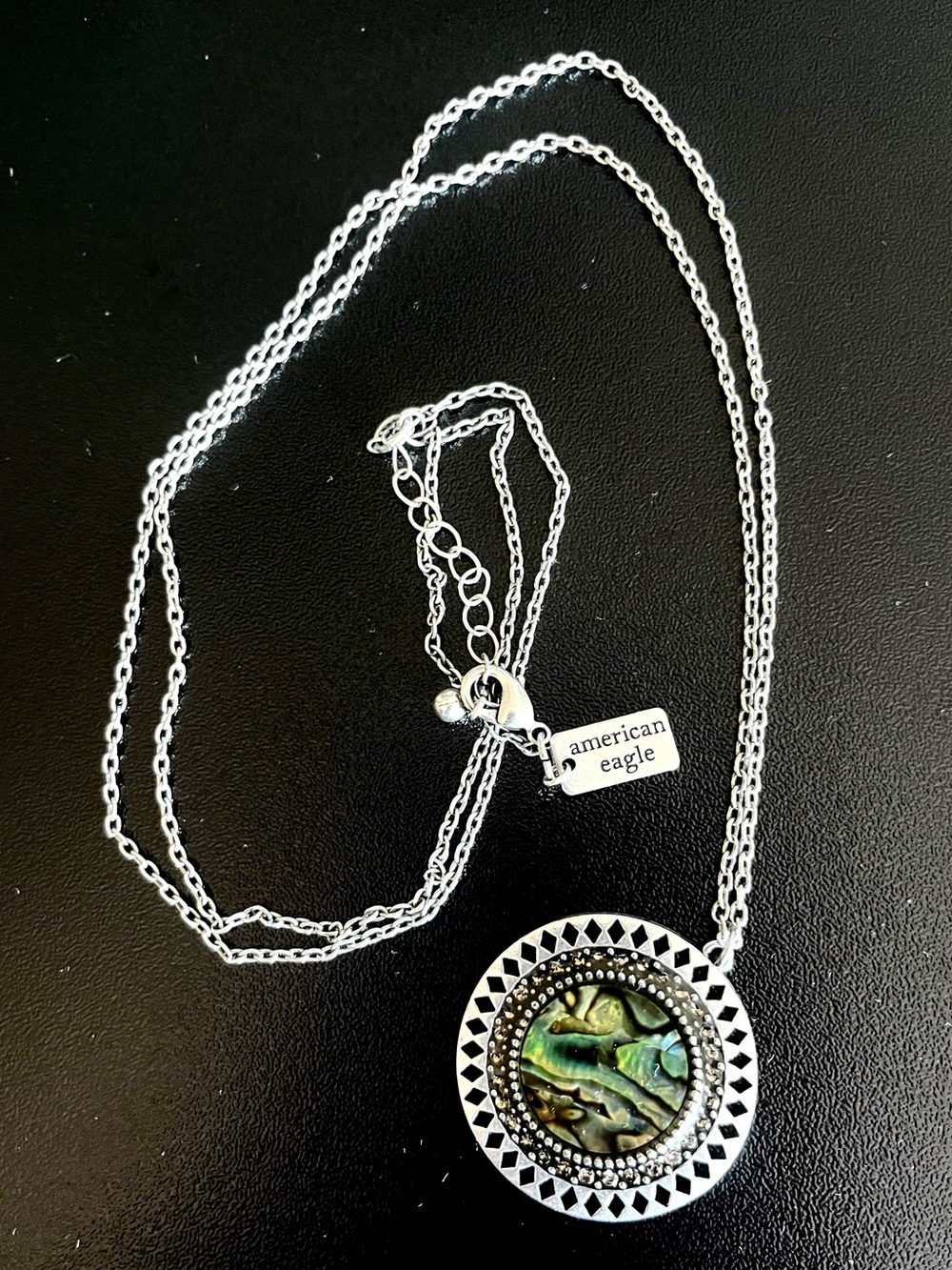 American Eagle Outfitters Silver Pendant Necklace with Green Abalone Center